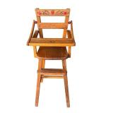 Vintage Wooden Doll High Chair with Folk Art Motif