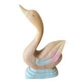 17 Inch Wooden Swan Figurine with Pastel Accents