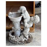 Resin Garden Statue Boy and Dog at Birdbath