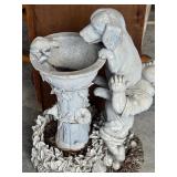 Resin Garden Statue Boy and Dog at Birdbath