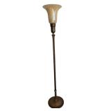 Vintage 63-Inch Brass Torchiere Floor Lamp with Glass Shade
