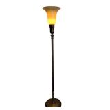 Vintage 63-Inch Brass Torchiere Floor Lamp with Glass Shade