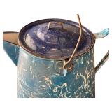 Set of 2 Vintage Enamelware Coffee Pots Blue and Gray