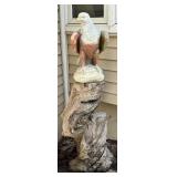 Painted Concrete Eagle Statue on Natural Driftwood Stand 51 Inch Tall