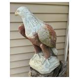 Painted Concrete Eagle Statue on Natural Driftwood Stand 51 Inch Tall