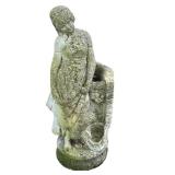 Outdoor Cement Garden Statue of Woman with Water Basin, 25.5 in Tall