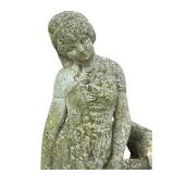 Outdoor Cement Garden Statue of Woman with Water Basin, 25.5 in Tall