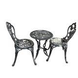 3-Piece Cast Metal Rose Bistro Set with Table and 2 Chairs