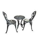 3-Piece Cast Metal Rose Bistro Set with Table and 2 Chairs