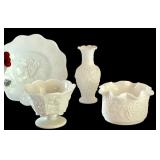 Vintage Milk Glass Compotes, Bowl, Vase, and Plate Collection