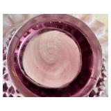 Vintage Purple Opalescent Hobnail Glass Basket with Ruffled Edge, 9 Inch