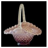 Vintage Purple Opalescent Hobnail Glass Basket with Ruffled Edge, 9 Inch