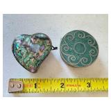 Pair of Vintage Mexican Mini Trinket Boxes with Abalone and Turquoise Inlay
