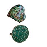 Pair of Vintage Mexican Mini Trinket Boxes with Abalone and Turquoise Inlay