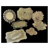 Assorted Collection of 8 Antique Milk Glass Plates and Trays