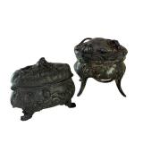 Pair of Antique Metal Jewelry Caskets with Ornate Designs