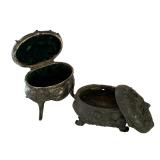Pair of Antique Metal Jewelry Caskets with Ornate Designs