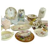 Collection of Vintage Hand Painted Porcelain and Bone China Dishes Assorted Patterns