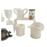Collection of 7 Vintage Toothpick Holders, Milk Glass and Metal