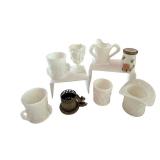 Collection of 7 Vintage Toothpick Holders, Milk Glass and Metal