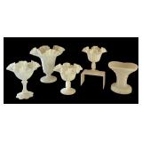 Set of 5 Vintage White Milk Glass Vases with Ruffled Edges