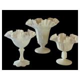 Set of 5 Vintage White Milk Glass Vases with Ruffled Edges