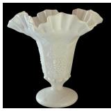 Set of 5 Vintage White Milk Glass Vases with Ruffled Edges
