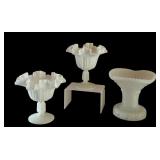 Set of 5 Vintage White Milk Glass Vases with Ruffled Edges