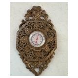 Vintage Ornate Brass Wall Thermometer