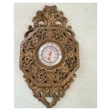 Vintage Ornate Brass Wall Thermometer