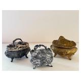 Set of 3 Antique Cast Metal Art Nouveau Jewelry Casket Boxes