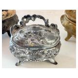 Set of 3 Antique Cast Metal Art Nouveau Jewelry Casket Boxes