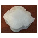 Collection of 8 Antique and Vintage Decorative Milk Glass Trinket Boxes