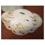 Collection of 8 Antique and Vintage Decorative Milk Glass Trinket Boxes