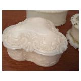 Collection of 8 Antique and Vintage Decorative Milk Glass Trinket Boxes