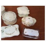Collection of 8 Antique and Vintage Decorative Milk Glass Trinket Boxes