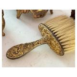 Antique Art Nouveau Vanity Set with B&W Trinket Boxes and Brush