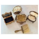Antique Art Nouveau Vanity Set with B&W Trinket Boxes and Brush