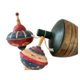 Set of 4 Decorative Vintage Style Wooden Toy Tops