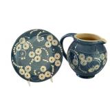 Blue Floral Juice Pitcher and Plate Set, Denmark and Germany