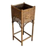 Vintage Wicker Plant Stand with Metal Liner