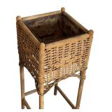 Vintage Wicker Plant Stand with Metal Liner