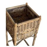 Vintage Wicker Plant Stand with Metal Liner