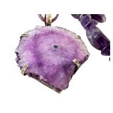 Amethyst Jewelry Set with Beaded Necklace, Slice Pendant, and Earrings