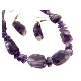 Amethyst Jewelry Set with Beaded Necklace, Slice Pendant, and Earrings