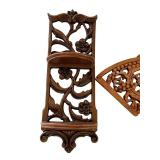 Set of 4 Vintage Hand Carved Wooden Wall Hangings and Shelf