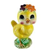 Vintage 5-Inch Ceramic Chick Coin Bank with Floral Accent