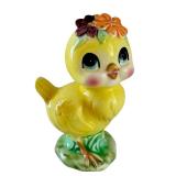 Vintage 5-Inch Ceramic Chick Coin Bank with Floral Accent