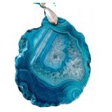Set of 2 Blue Dyed Agate Pendants with Necklaces