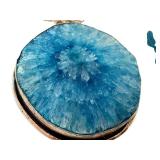 Set of 2 Blue Dyed Agate Pendants with Necklaces